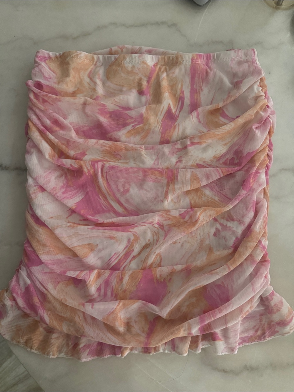 TNA Pink & Peach Ruched Mini Skirt